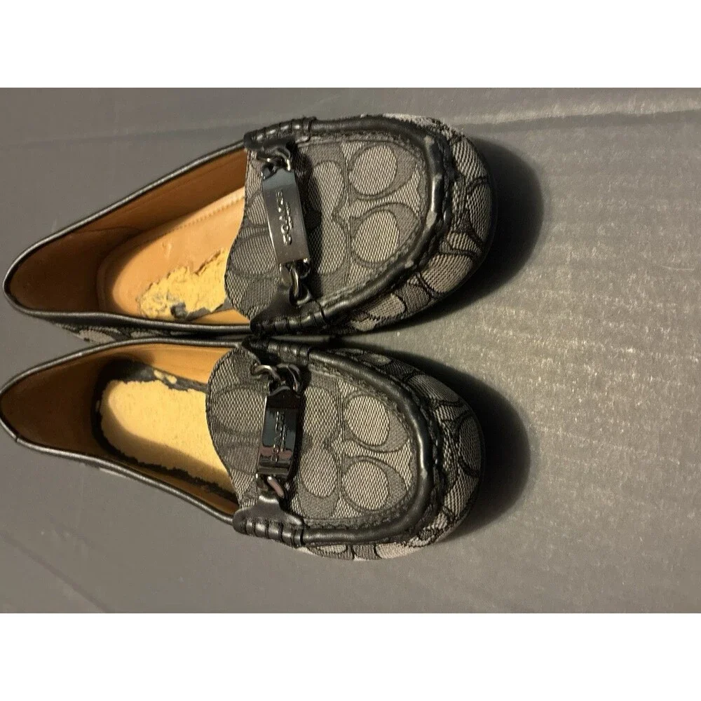 Coach Olive Signature Logo Loafers Women’s Size 6B Black Gray Slip On Flats